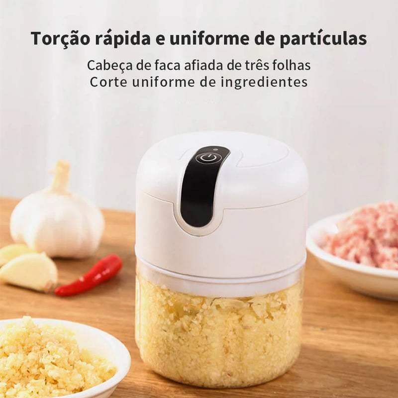 Mini Processador Elétrico 3 Laminas, Recarregável via USB 250ml